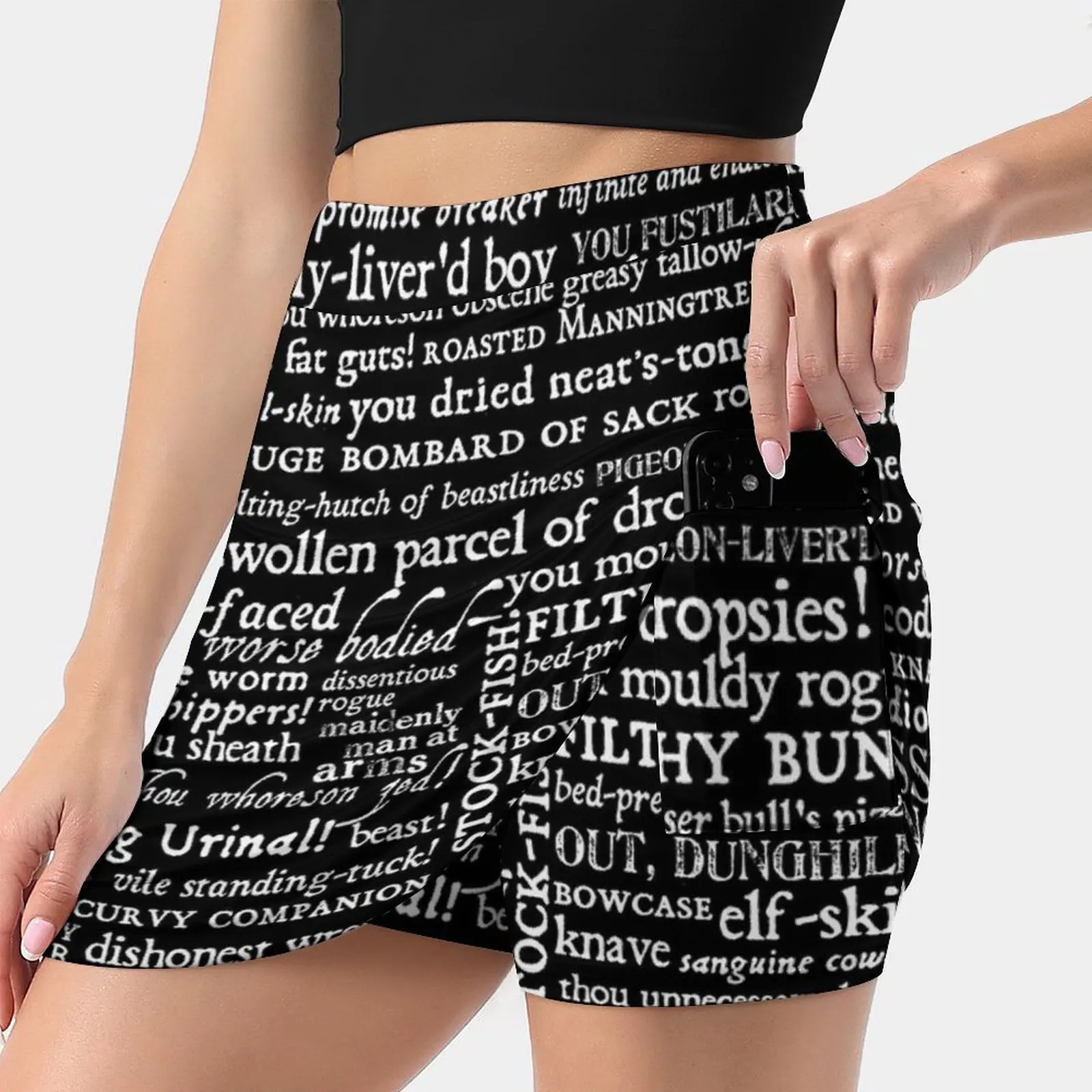 Shakespeare Insults White Text Edition ( By Incognita ) Women's skirt With Hide Pocket Tennis Skirt Golf Skirts Badminton