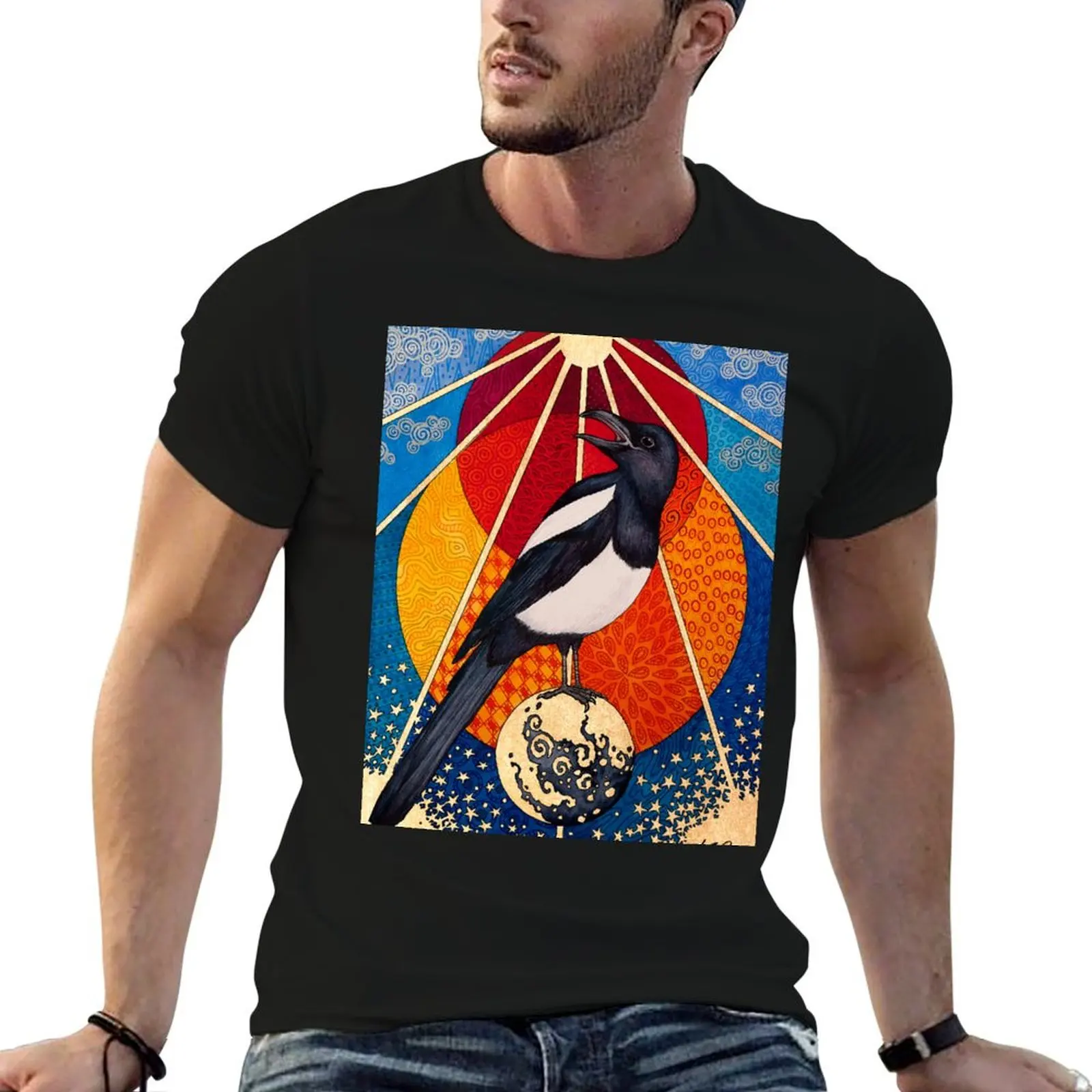 Mixed media occult tarot magpie painting Premium Scoop T-Shirt tees Short sleeve tee anime figures tee shirts for men