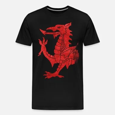 Welsh Dragon Rampant Men’s  T-Shirt Funny  Spreadshirt Vintage cotton T shirt top Ｙ２Ｋ kawaii clothes