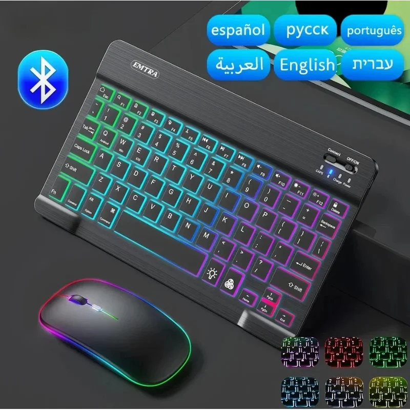 2026New Backlit Bluetooth Keyboard Mouse For IOS Android Windows For iPad Portuguese keyboard Spanish keyboard and Mouse