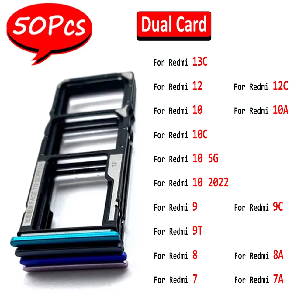 

50Pcs，SIM Card Tray Chip Slot Drawer Holder Adapter Socket For Redmi 12 12C 13C 10 10A 10C 10 5G 10 2022 9 9A 9C 9T 8 8A 7 7A