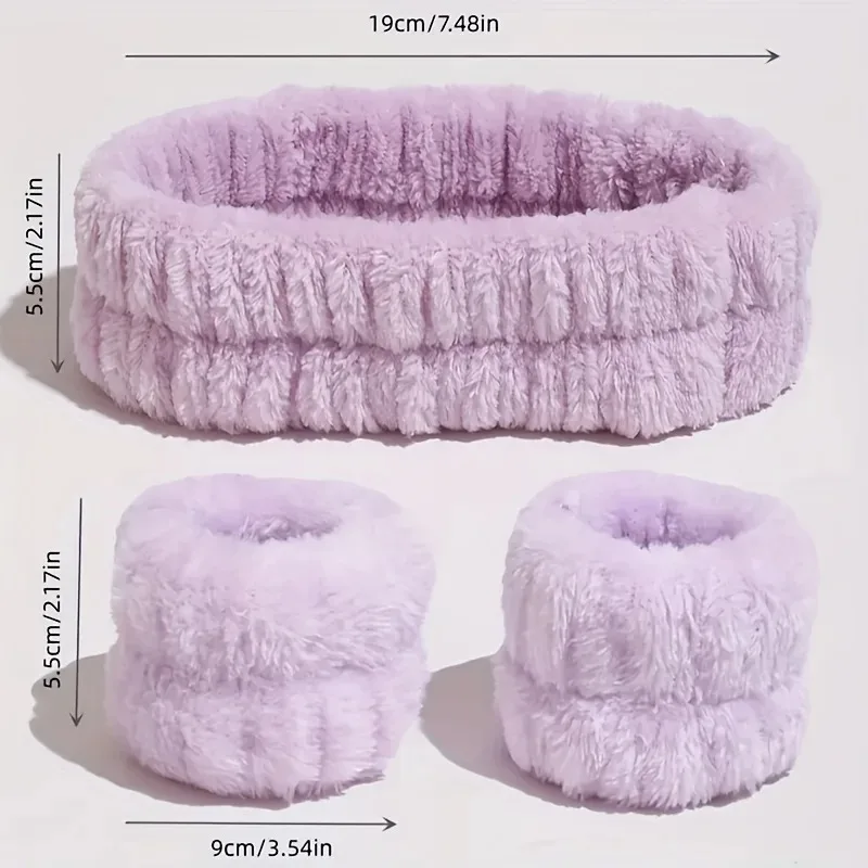 Diadema de maquillaje de alta elasticidad para el rostro de terciopelo Coral, conjunto de pulsera para lavado de cara, mascarilla Facial, cuidado de la piel
