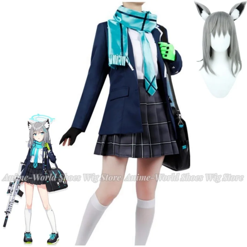 Game Blue Archive Project MX Sunaōkami Sunaokami Sunaookami Shiroko Cosplay Costume Wig Ears Anime School Uniform Hallowen Suit