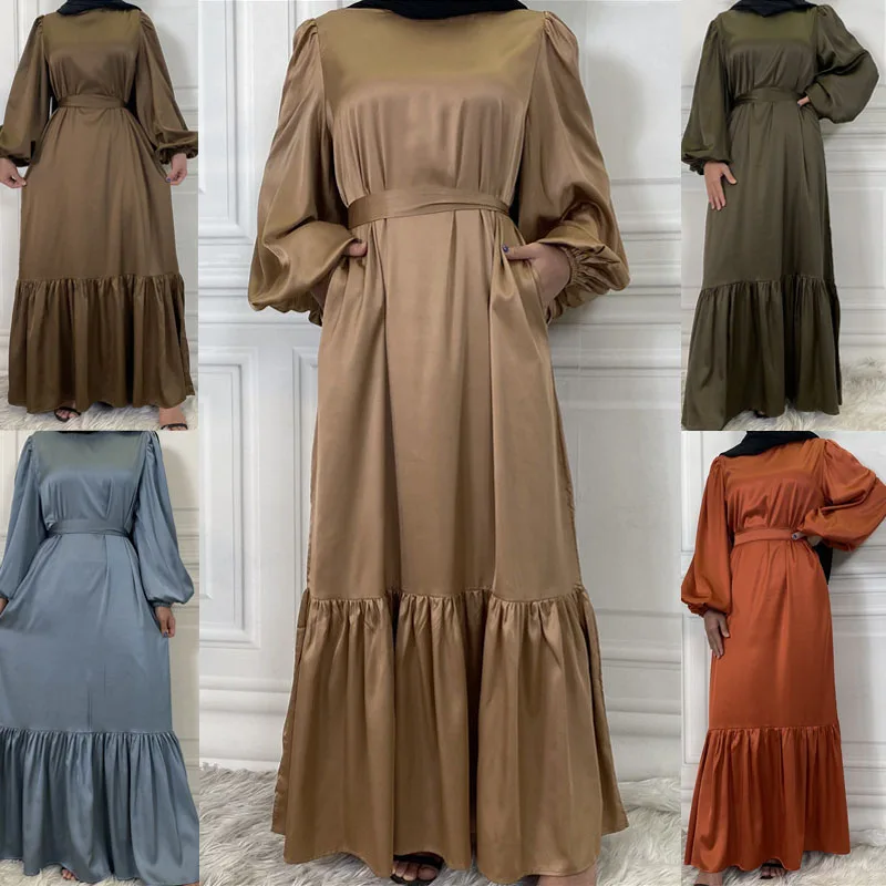 

Eid Ramadan Abaya Dubai Turkey Kaftan Women Muslim Maxi Dress Satin Islamic Clothing Arabic Robe Femme Musulmane Caftan Abayas