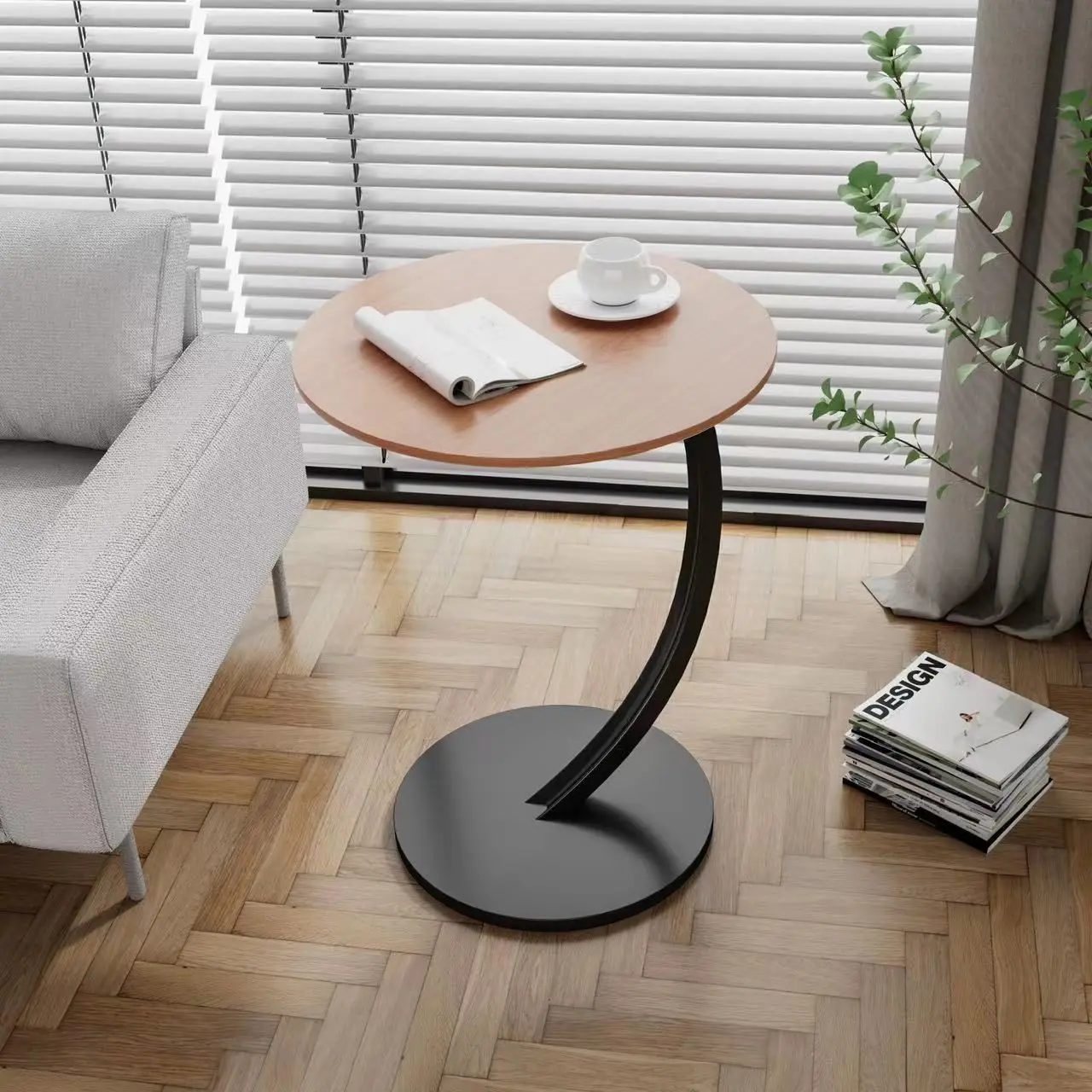 Round Side Table C Shaped Small Coffee Table Sofa Side Table Corner Table Living Room Sofa End Table Bedroom Bedside Table