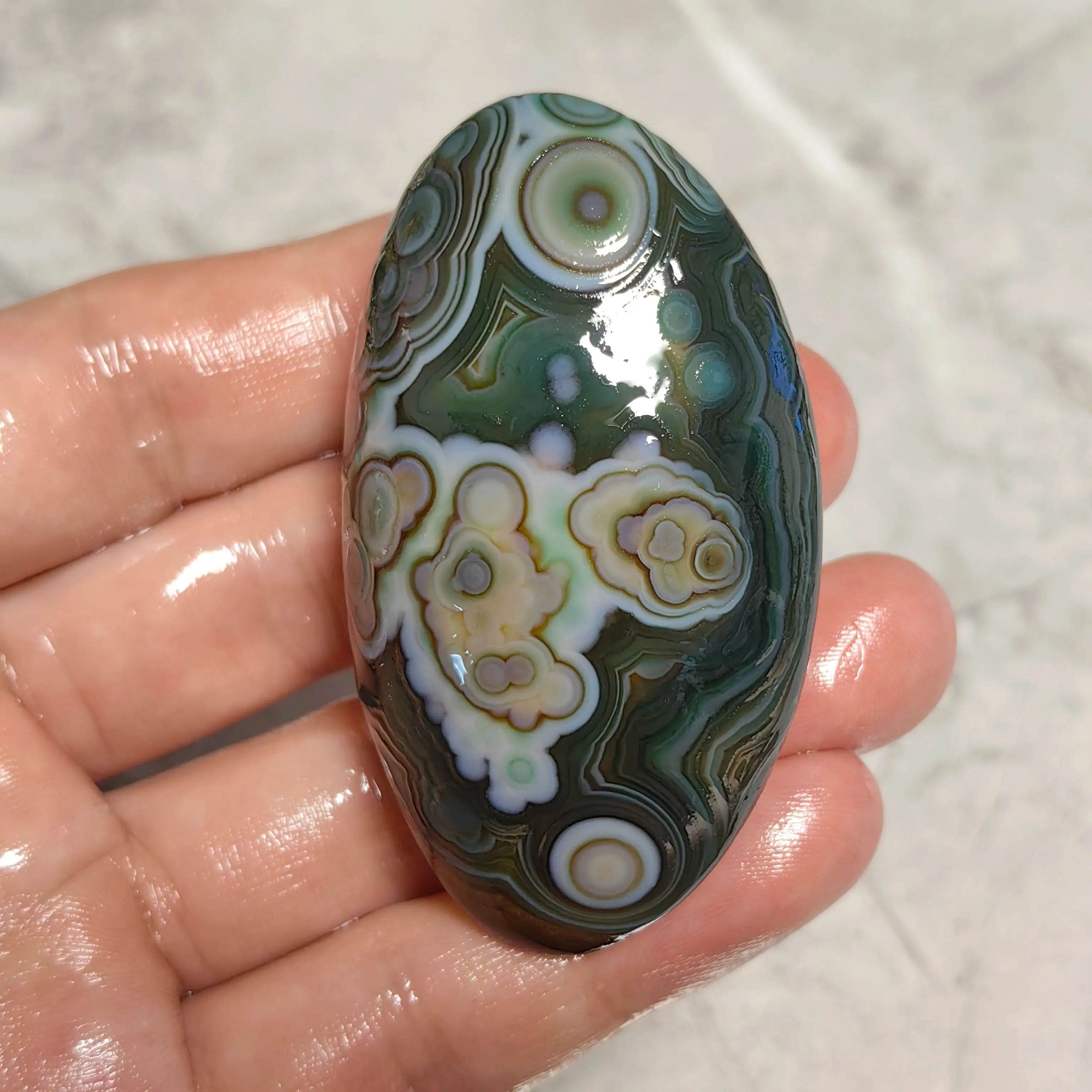 Velvet Texture Banded Agate Cabochon - Intricate Cloud-Like Swirls in Earthy Yellow & Grey, Unique Mineral Specimen for Display