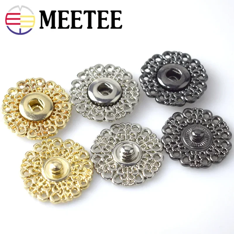 Meetee 10sets Scrapbooking Decor Metal Buttons Snap Stud Fastener Hollow Press Buckles for DIY Sewing Jacket Coat Clothes Craft