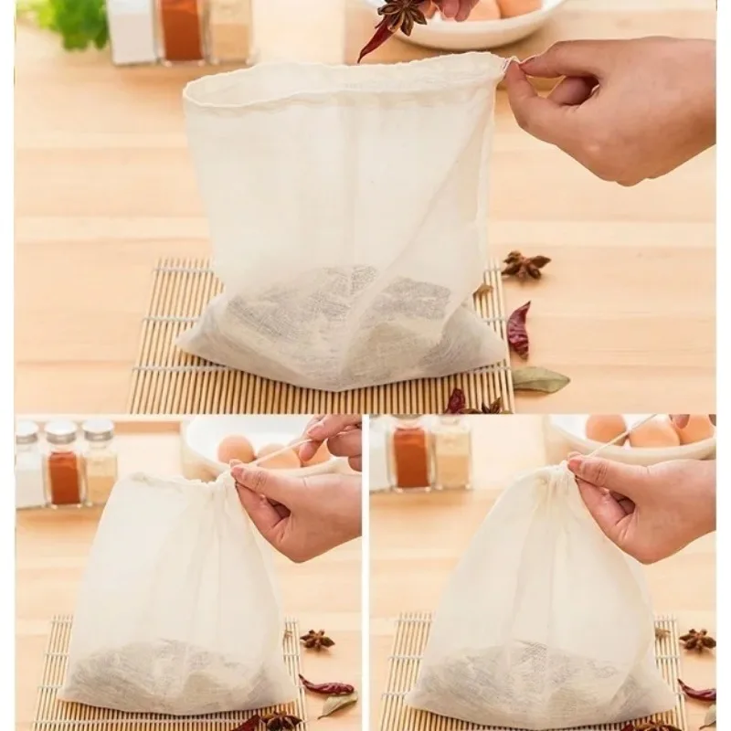 5Pcs Cotton Cloth Bag Tea Bag Filter Bag Brine Soup Bag Traditional Chinese Medicine Decoction Bag Seasoning Separation Bag