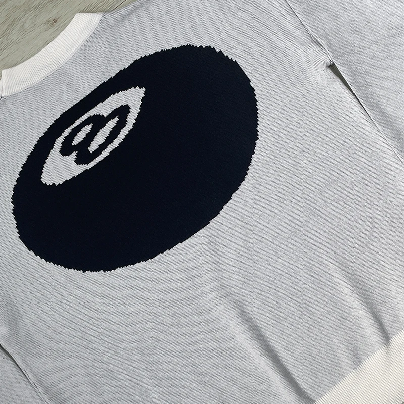 Carta Hip Hop No. 8 bilhar bordado streetwear pulôver macio camisola y2k roupas das mulheres dos homens outono e inverno suéteres
