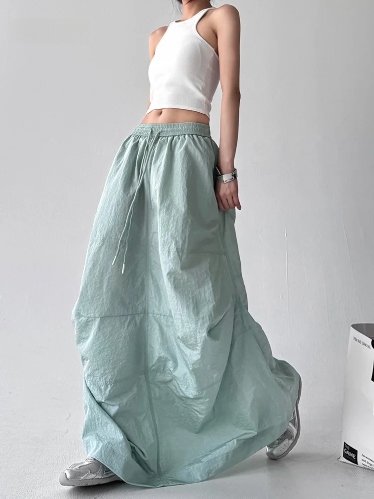

New 2025 Summer High Waist Long A-Line Skirt Women's plus Size Casual Elastic Waist Belted Deconstructed Workwear Skirt