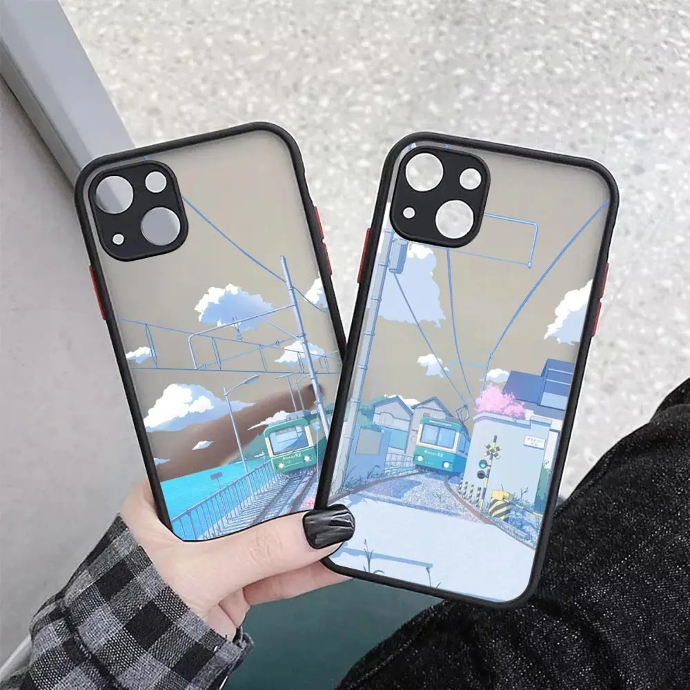 Japanese Hand Painted House scenery Comic Cqoue For iPhone 15 Pro Max Case For iPhone 11 12 13 14 Pro Max Mini SE 8 7 Plus Cover