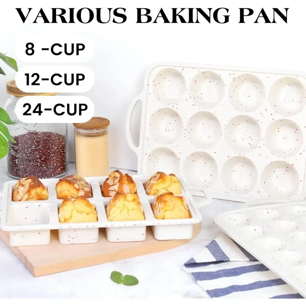 8/12/24cups Premium Silicone Muffin Pans Nonstick Cream Cupcake Mold with Metal Reinforced Perfect Gifts for Mold Baking Lovers
