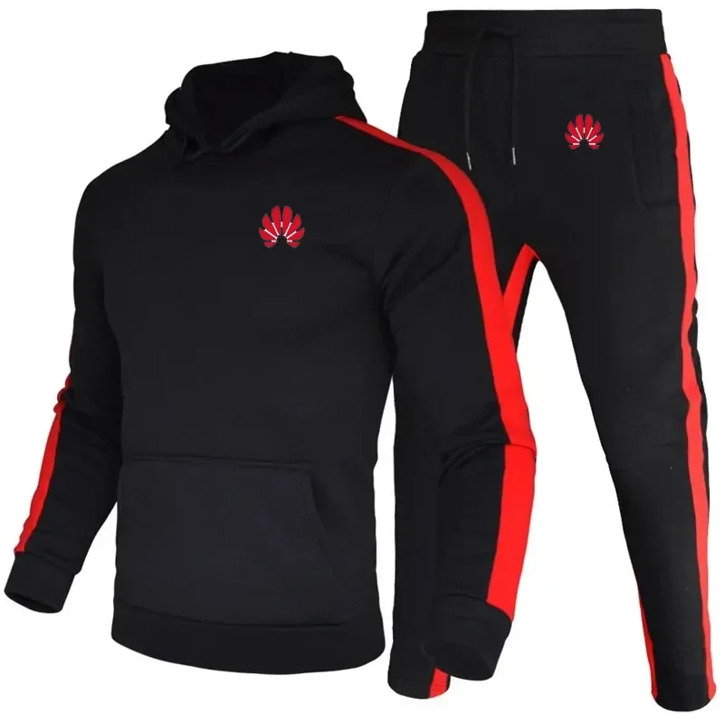 Casual Winter Tweedelige Sportkleding Met Lange Mouwen Voor Heren In Kleur Blok Sportkleding Met Warme Vochtabsorptie Sportkleding