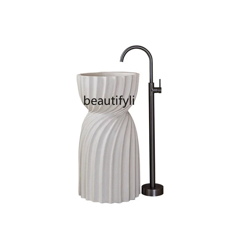 

Cream wind skirt column basin floor-to-ceiling integrated art wash basin personalized creative face table
