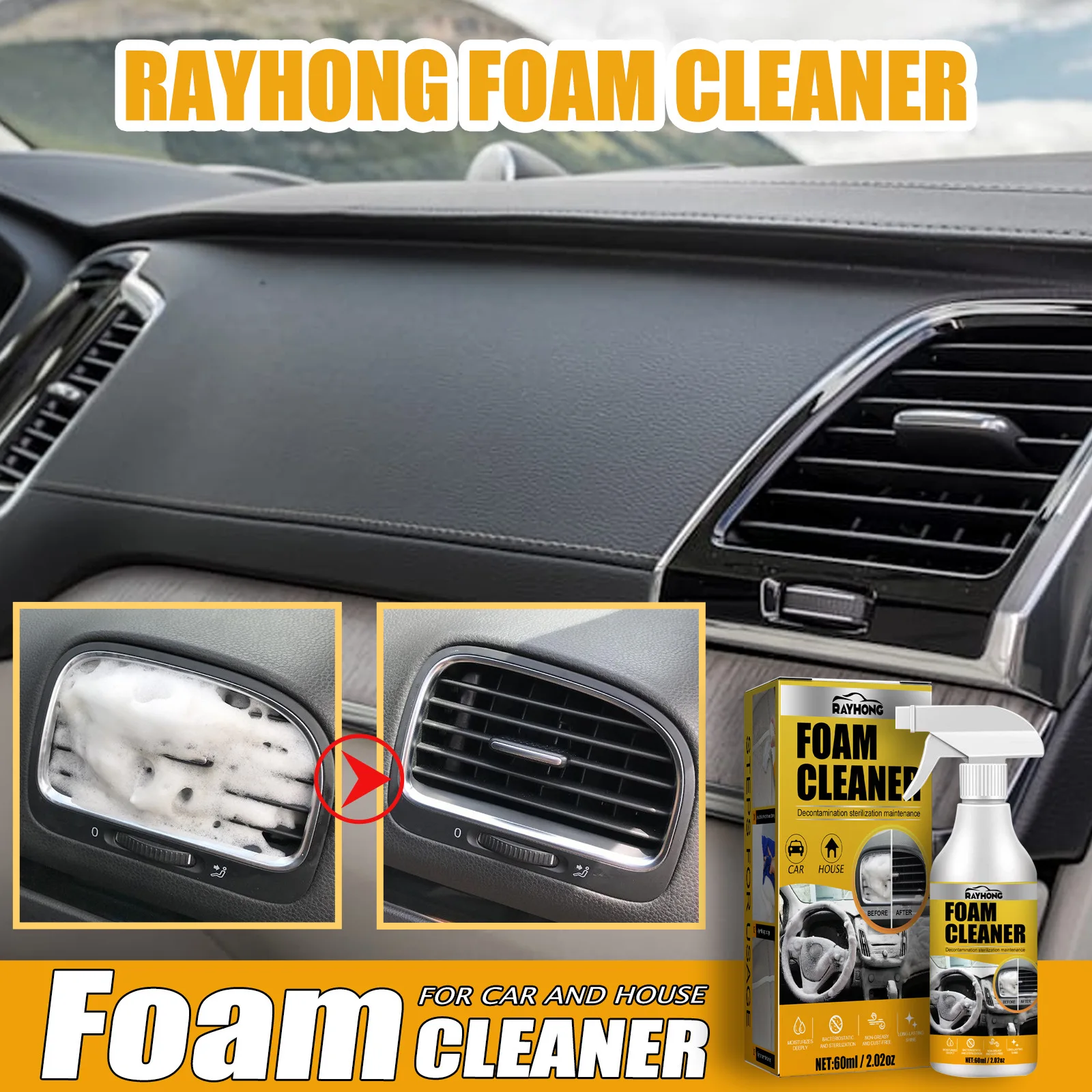 RayHong Car Foam Cleaner Cleaning Agent for Interior&Air Conditioning Multi-purpose Household &Automobile Foam Cleaning Spray