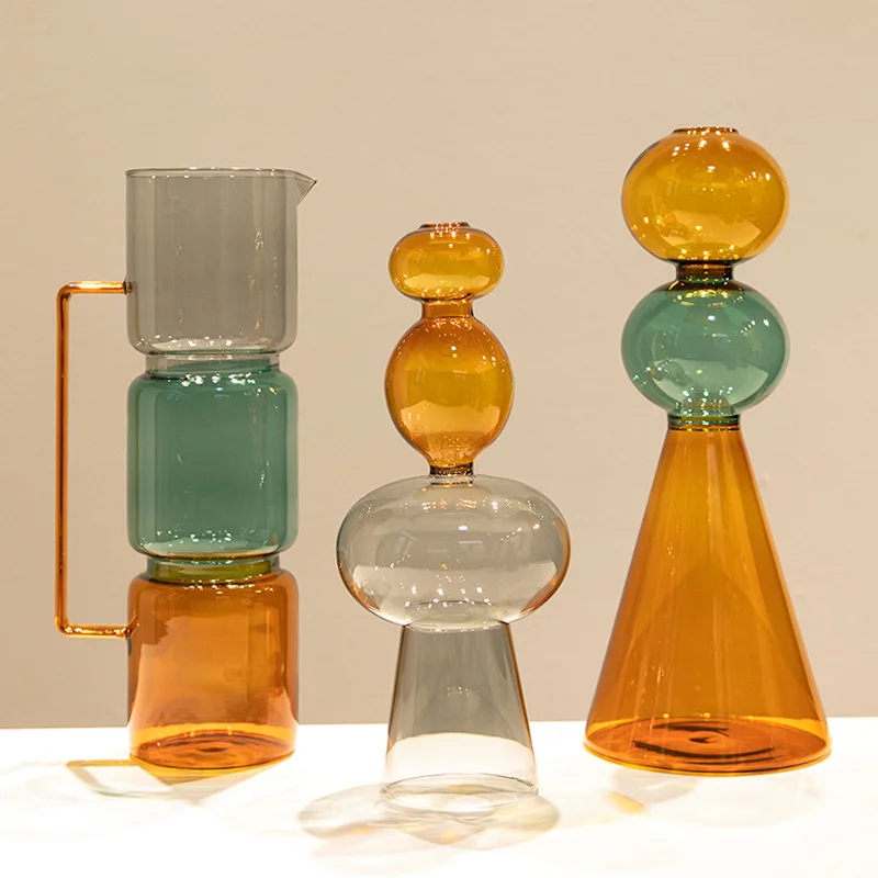

2025 New DecoracióN Hogar Floreros Minimalist Colored Glass Double-Layer декор для дома Transparent Vase Personality Vases