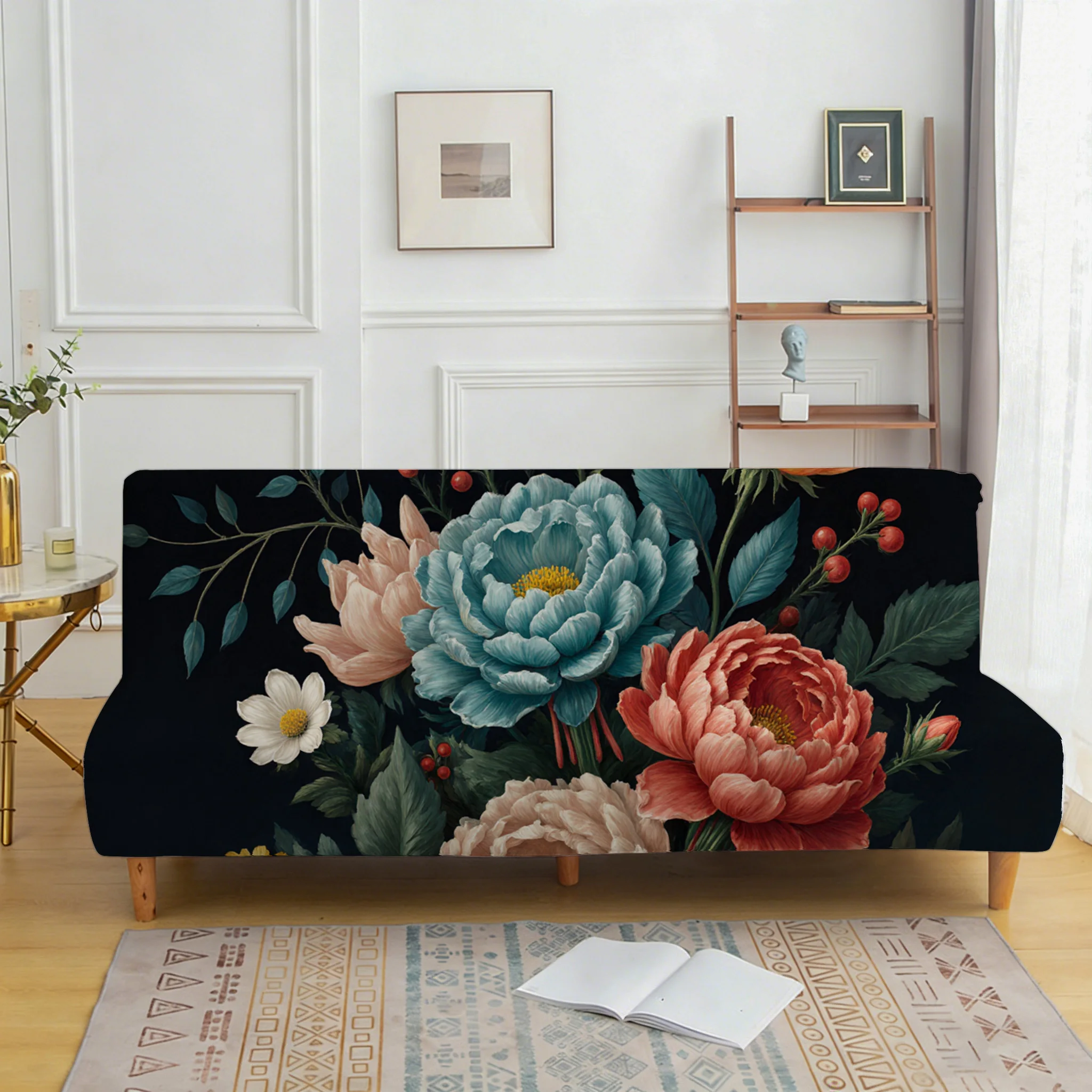 French retro flower sofa bed cover, non-slip and scratch-proof furniture protective cover, all-inclusive elastic dust cover