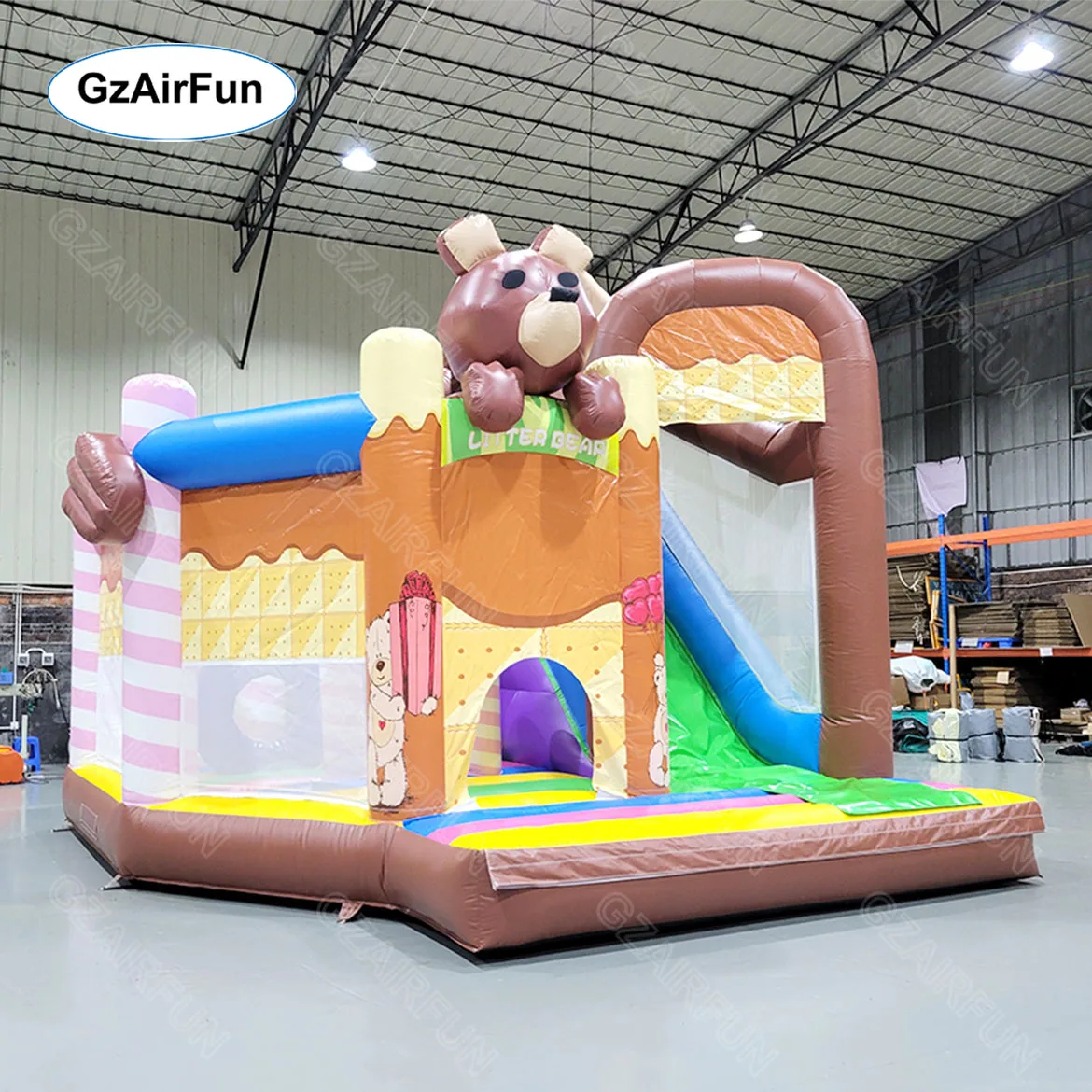 Popular Commercial PVC Party Equipment Bear Bouncy Castle With Slide Inflatable Soft Play Bounce House for Sale