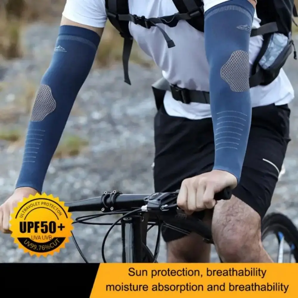 2 Peças Mangas de Proteção Solar em Seda Gelada para Ciclismo Masculino, Protetores de Braço Elásticos Esportivos, Mangas Refrescantes de Secagem Rápida e Absorção de Suor