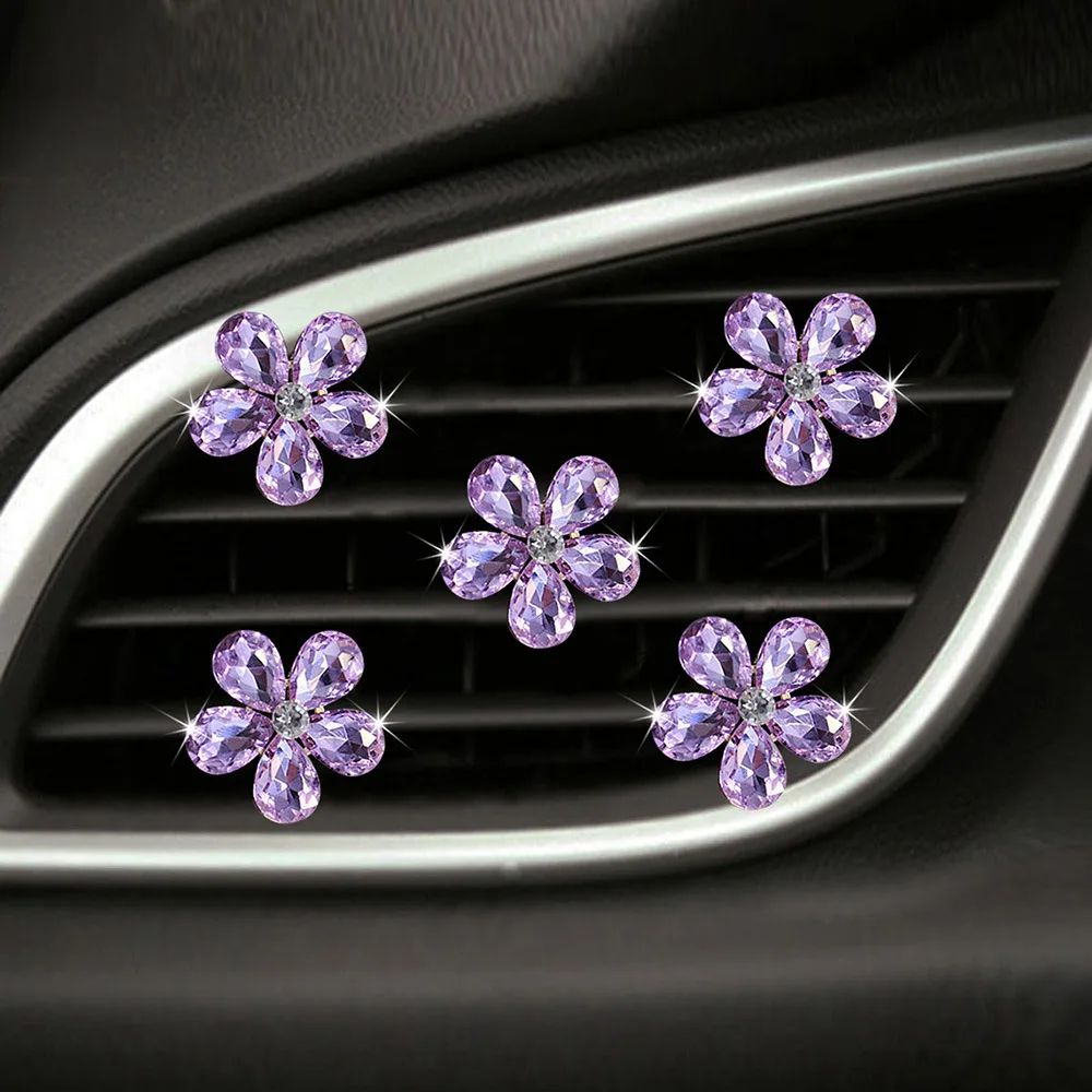 Car Cute Daisy Flower Air Vent Clip Interior Decor Rhinestone Diamond Crystal Flower Car Air Outlet Clip