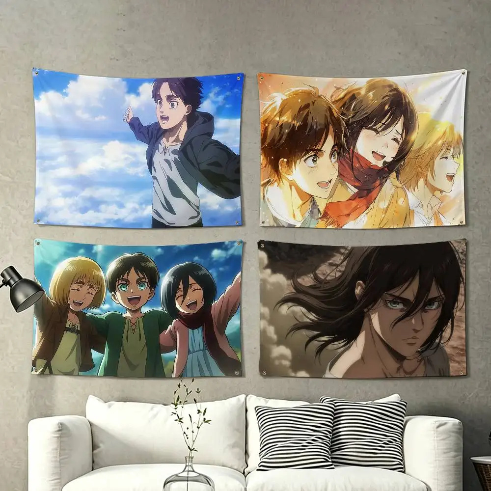 Attack on Titan Eren Yeager Anime Flags Wall Hanging Tapestry Outdoor Garage Room Decorative flag Background Blanket