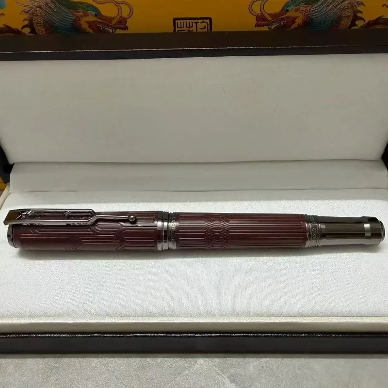 M Brand Silver/Brown MetalVertical Pattern Business Rollerball Pen Multi-Color Luxury Collection Office Pen(No Pen Box Included)