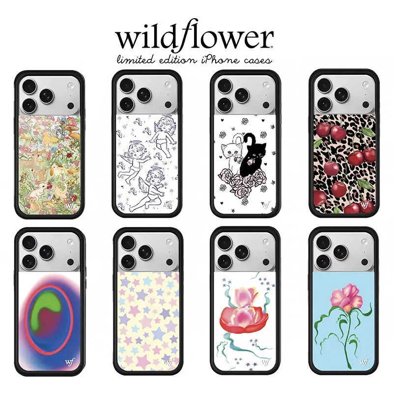 Wildflower Leopardenmuster Kirsche Handyhülle für iPhone 17 12 13 14 15 16 Pro Max Plus Air INS Cat Star Angel Cupid wf Cover ﻿ ﻿ ﻿ ﻿