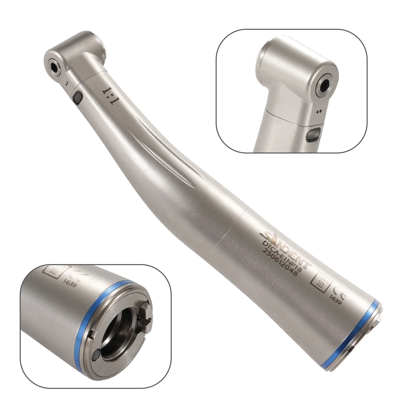 de ntal 1:1 LED Light Fiber Optic Contra Angle Internal Water Spray Low Speed Handpiece Push Button Fit E-type Motor