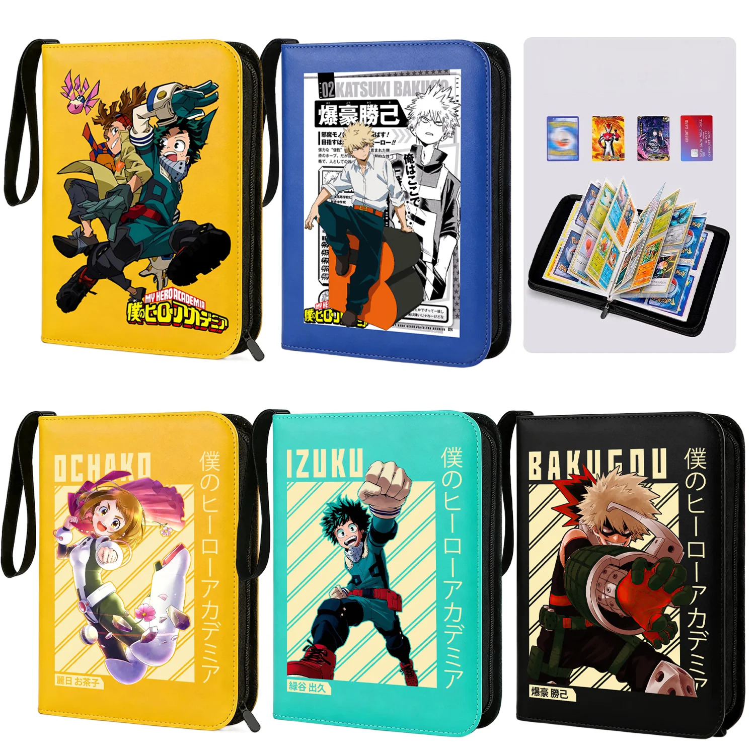 400pcs My Hero Academia Card Album Book Folder 4Card Slots Kaitou Kid Collections Zipper Double Pocket Zipper Card Binder Holder