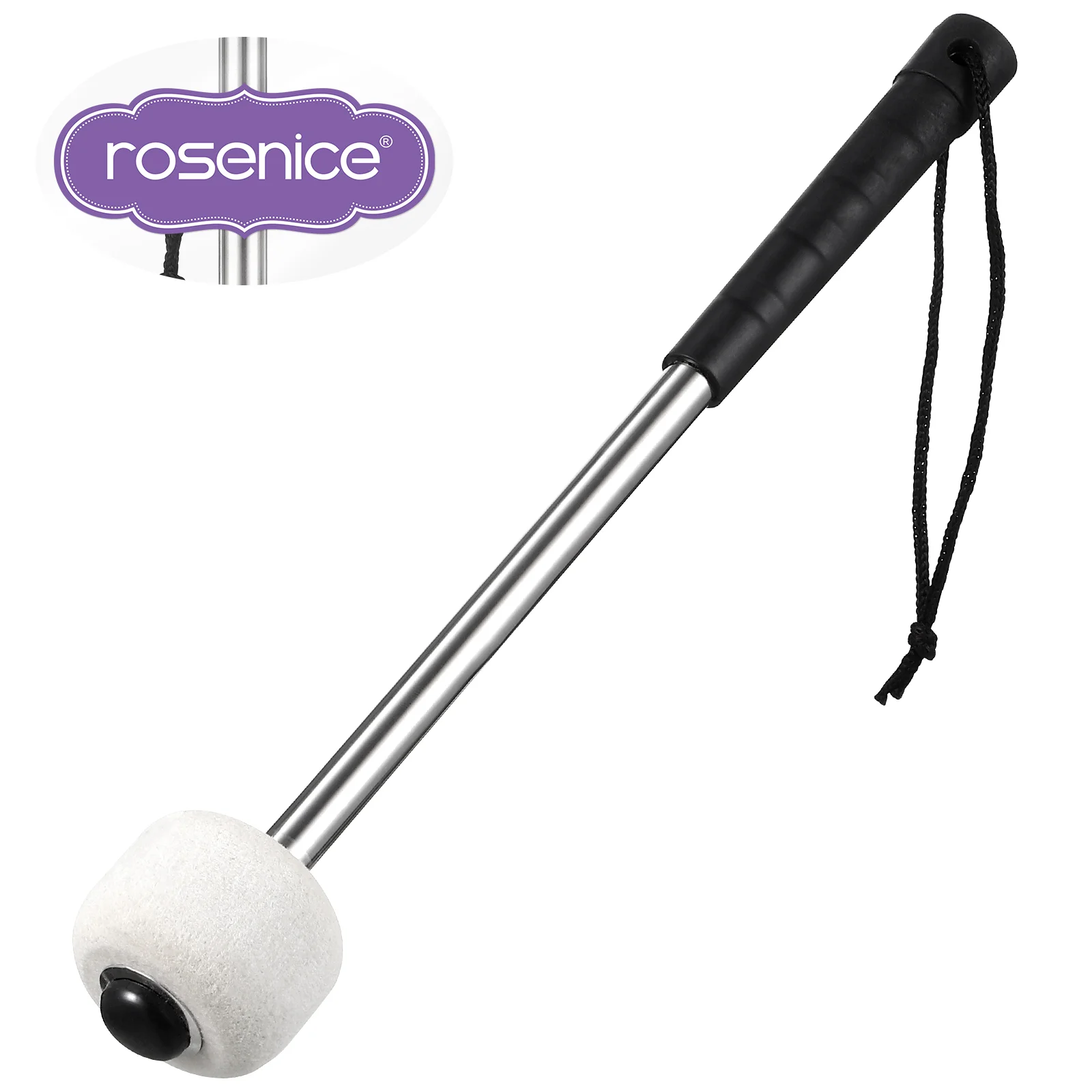 Poignée en acier inoxydable, batteur de grosse caisse Durable, tête en feutre, bâton de tambour antidérapant, accessoire d'instrument de Percussion Portable, musique