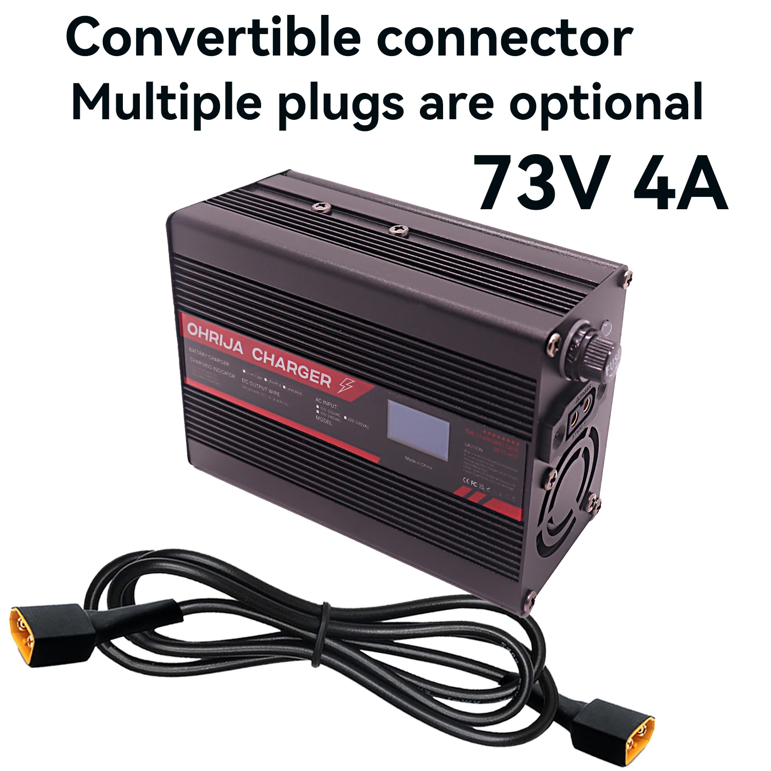 

73V 4A Convertible connector LiFeP04 Battery charger display charger 20 strings 64V Heat dissipation with high compatibilit