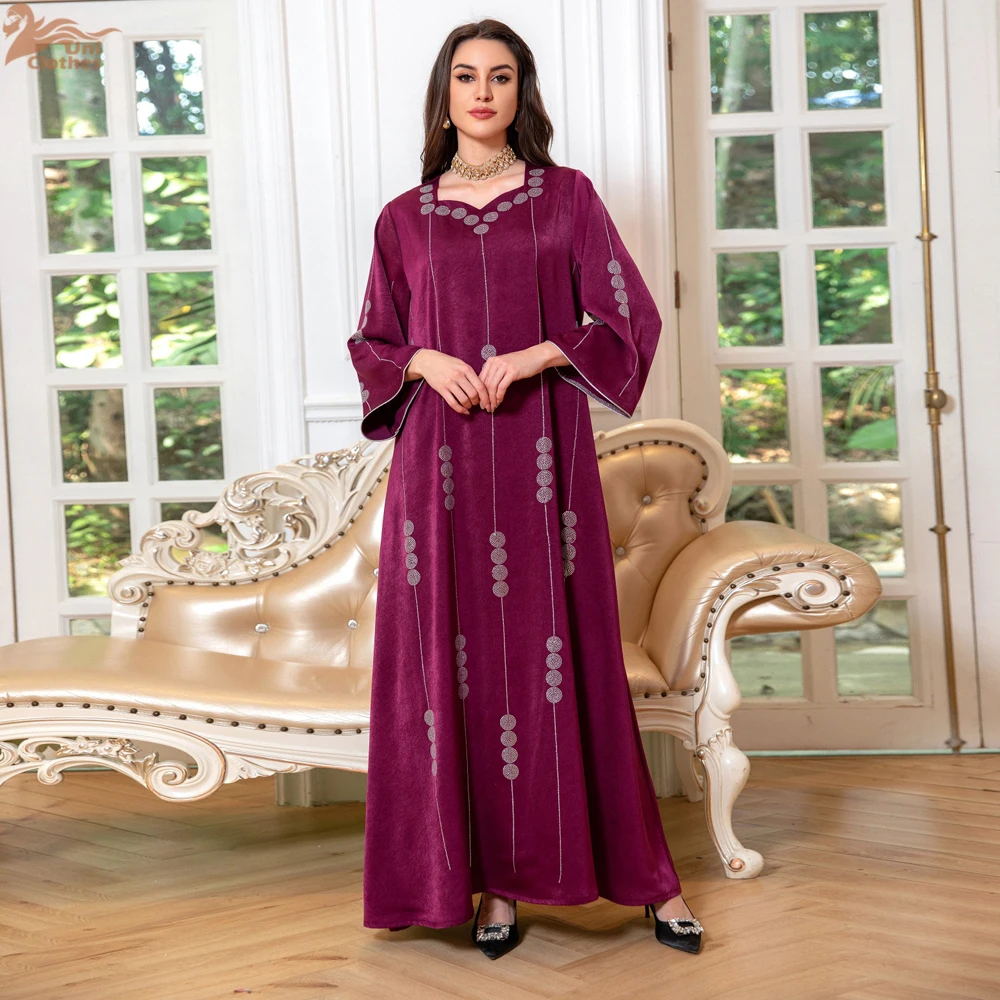 

Turkey Muslim Dress Women Abaya Diamond Satin Jalabiya Long Robe Party Dresses Moroccan Kaftan Muslim Abaya Long Dress