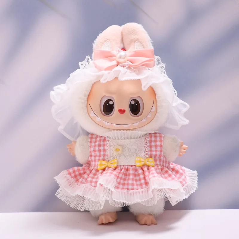 Completi per bambole Labubu 1-3 generazione da 17 cm |   Abito floreale scozzese e accessorio per capelli in pizzo |   Abiti per accessori pendenti Labubu