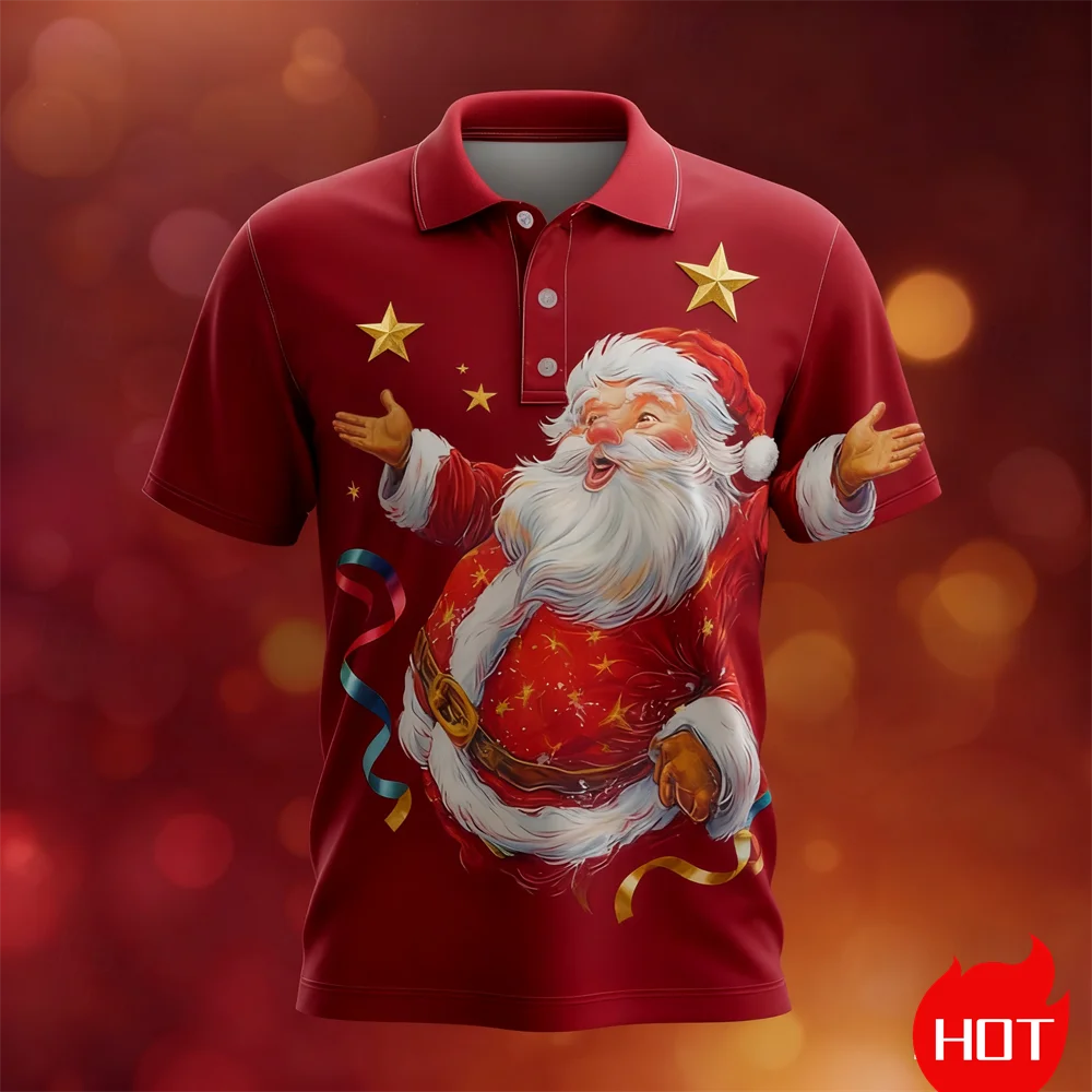 Christmas Polo Shirt 3DSanta Claus pattern print breathable quick-drying polo shirts gift y2k clothes for man new in tops & tees