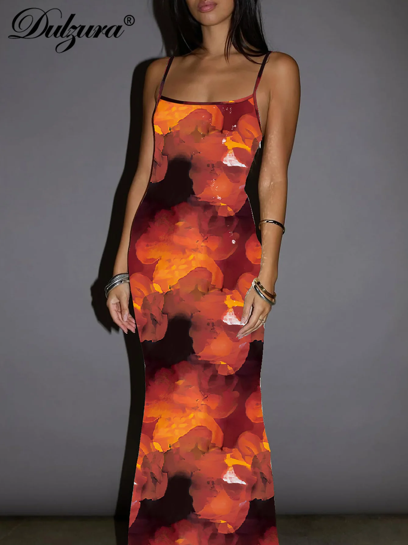 Dulzura Abito maxi con stampa aderente senza maniche senza schienale Abito lungo casual elegante sexy da donna Party Club Street Summer Outfit