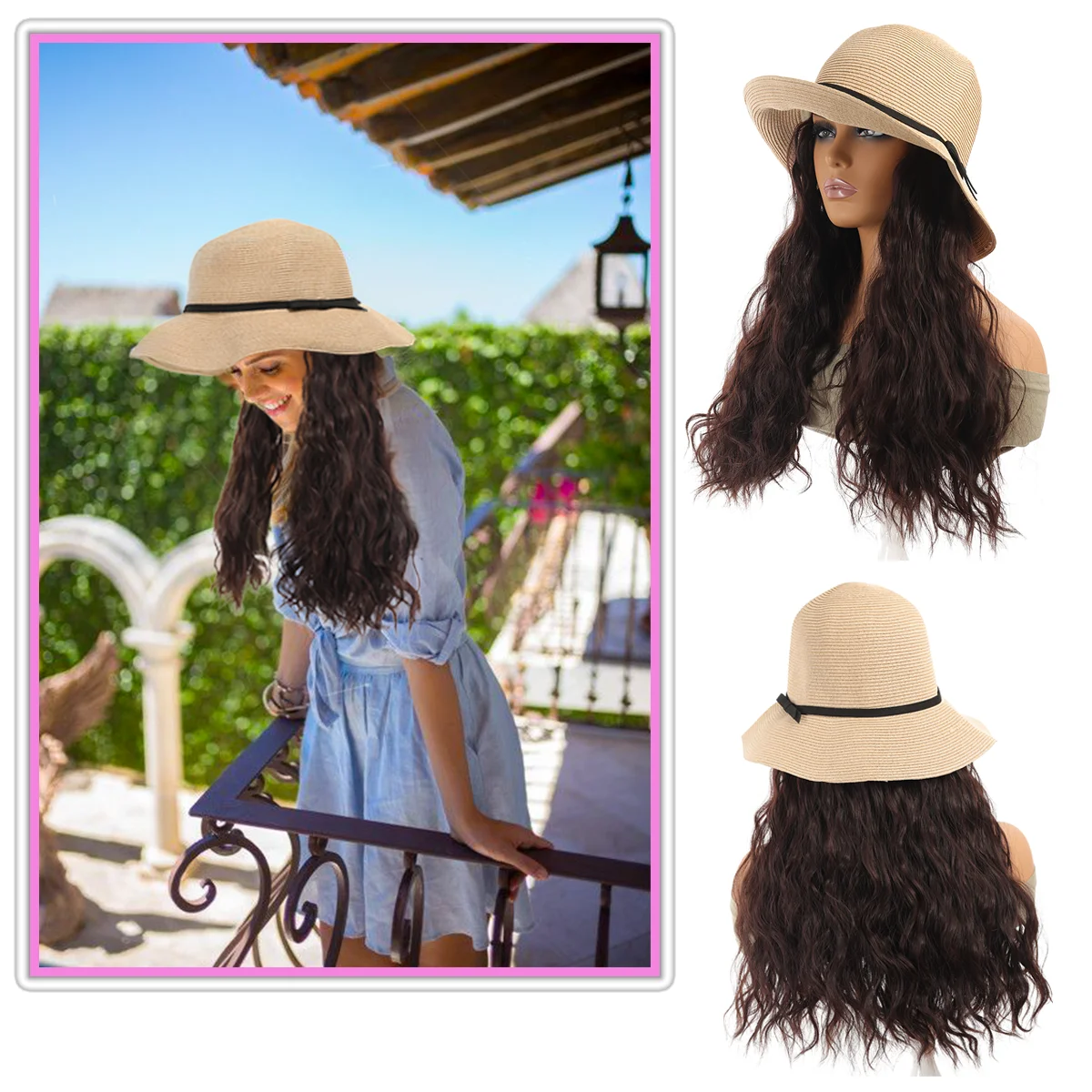 Synthetic women's full fisherman hat wig hair cover  head cover machine manufacturing breathable and non stuffy women's wigs