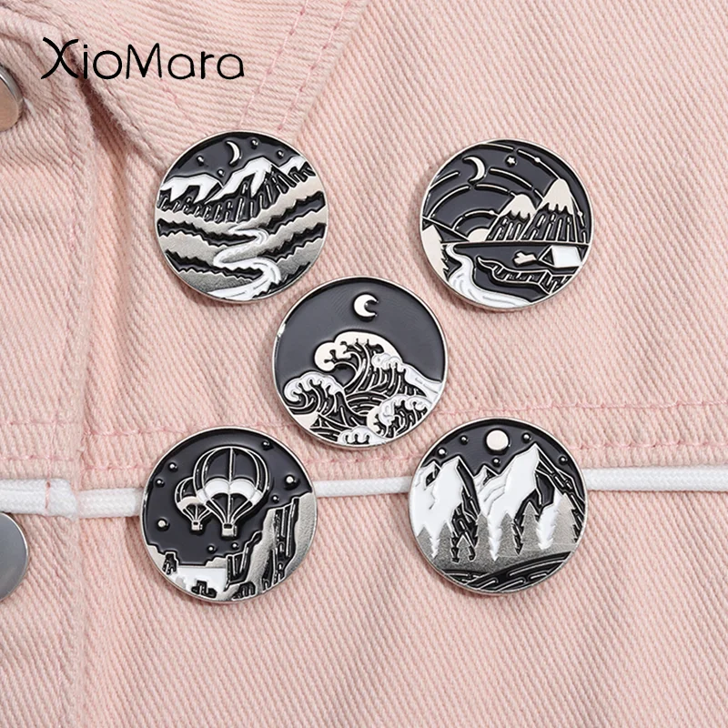 Beautiful Night Sky Snow Mountain Landscape Enamel Pin Outdoor Nature Lover Explore Brooch Adventure Travel Badge For Friends