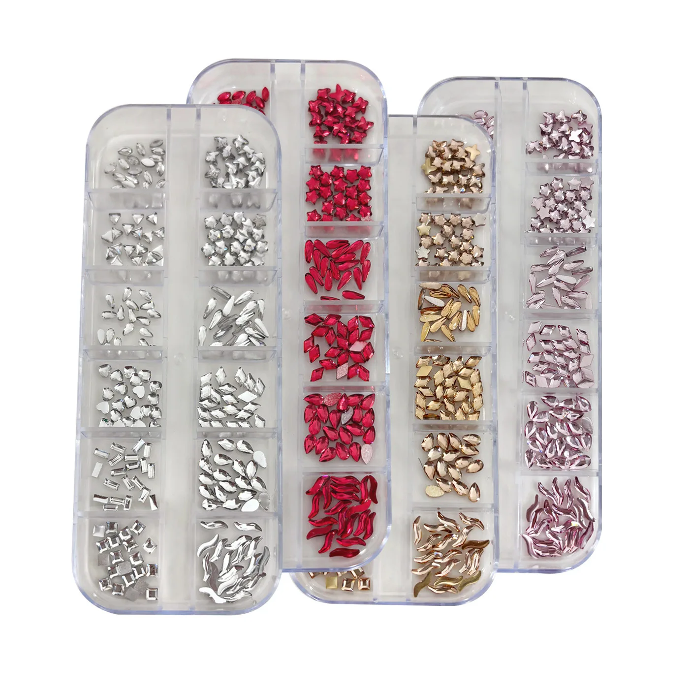 12 グリッド/ボックスフラットバック樹脂ミニ 3D ネイルアート装飾ラインストーンジュエリーパーツアクセサリー爪マニキュア用品材料