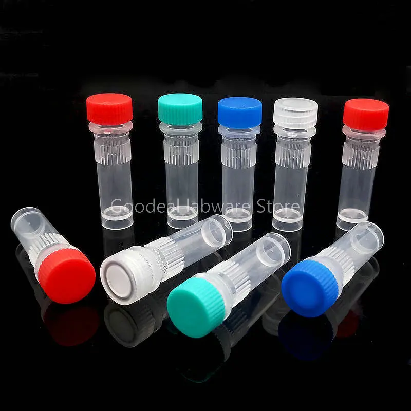 500pcs/lot Lab 1ml PP Cryovial Tubes with silicone gasket thread Cap（Color Random）, Freezing Tubes without Scale，Sample vial