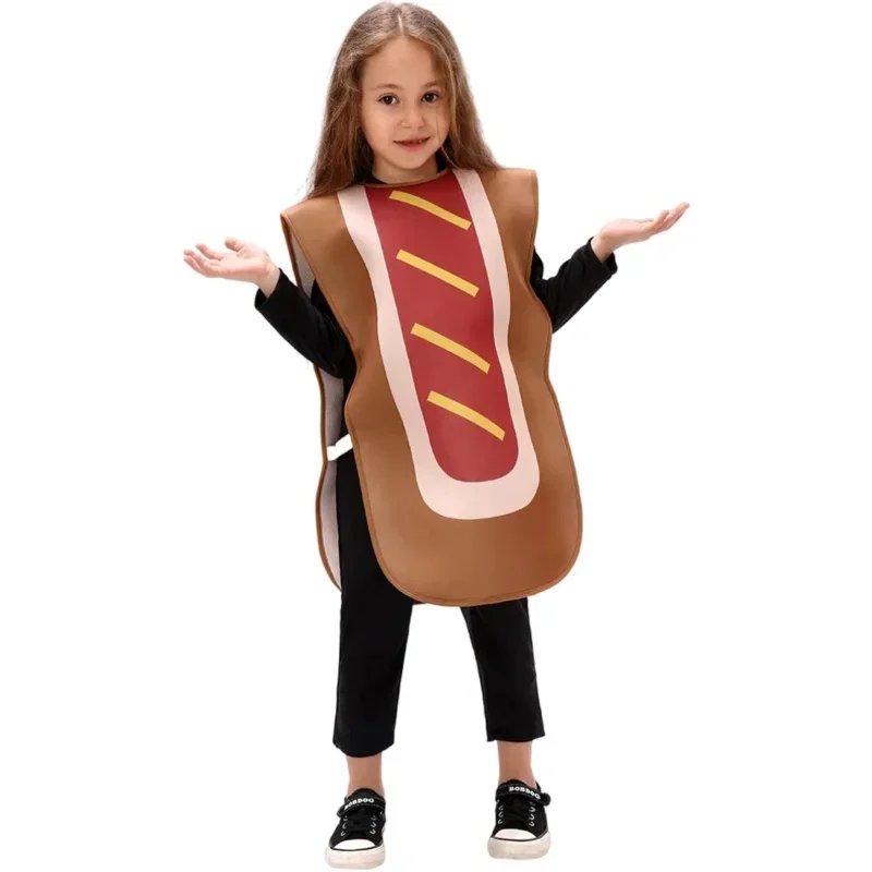 EE01 Children's Costume Kids Food Funny Costume for Carnival Girls Hot Dog Cosplay Stage Performance Halloween Sausage Costu&0Ww