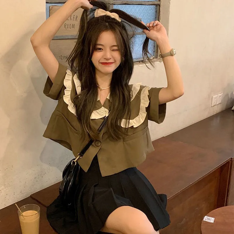 

Summer 2025 New Style Short Sleeve Chiffon Short Shirt Women's Design Sensation Hot Girl Collar Double Layer Straight Cut Shirt