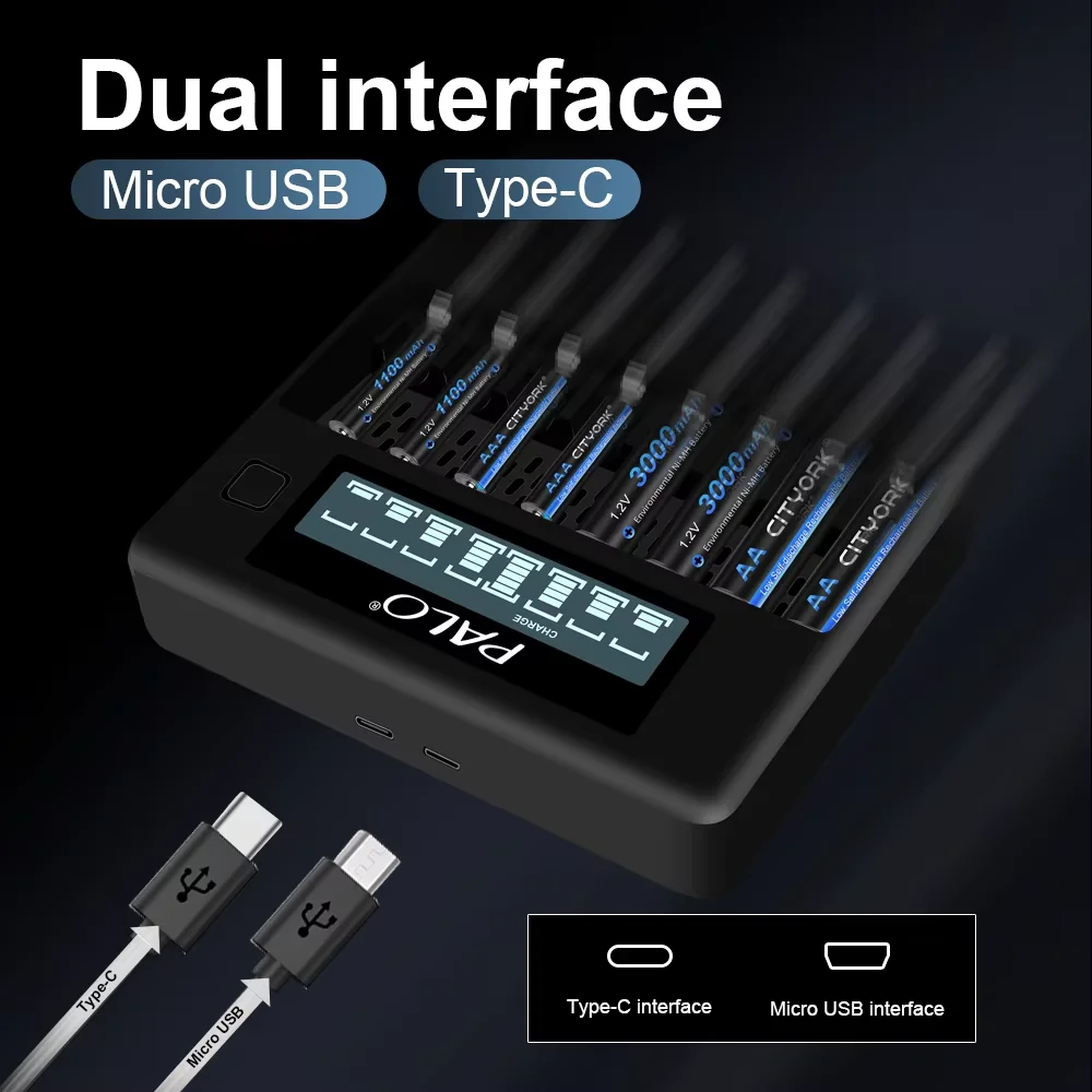 CITYORK 1.2V AA and AAA Rechargeable NIMH battery+  8 Slots LCD USB Battery Charger For 1.2V AA AAA NI-MH Rechargeable Battery