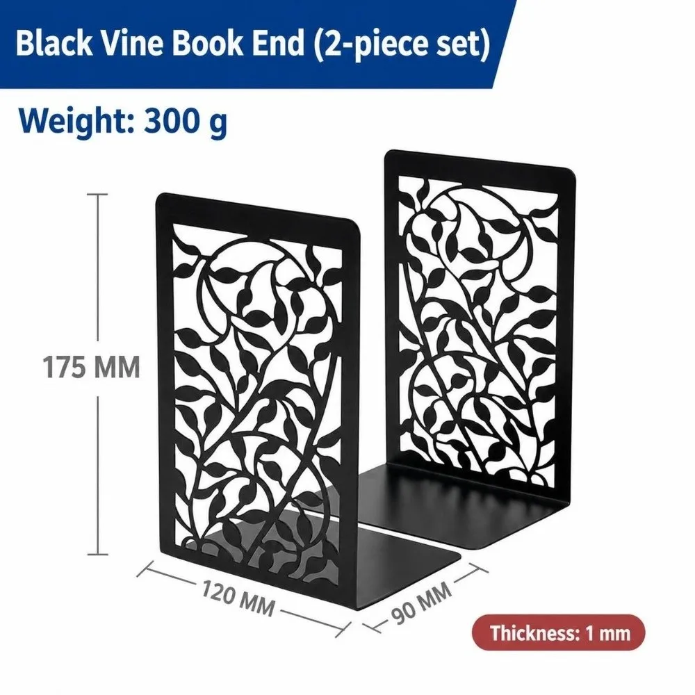 2Pcs Decorative Metal Metal Bookends T-Shape Non Slip Book Stopper Hollow Tree Pattern Book Supports Gift