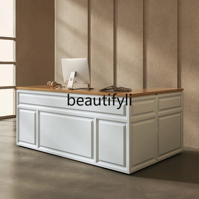 Shop checkout page Bar desk Reception desk European paint corner cabinet Simple L-shaped front desk