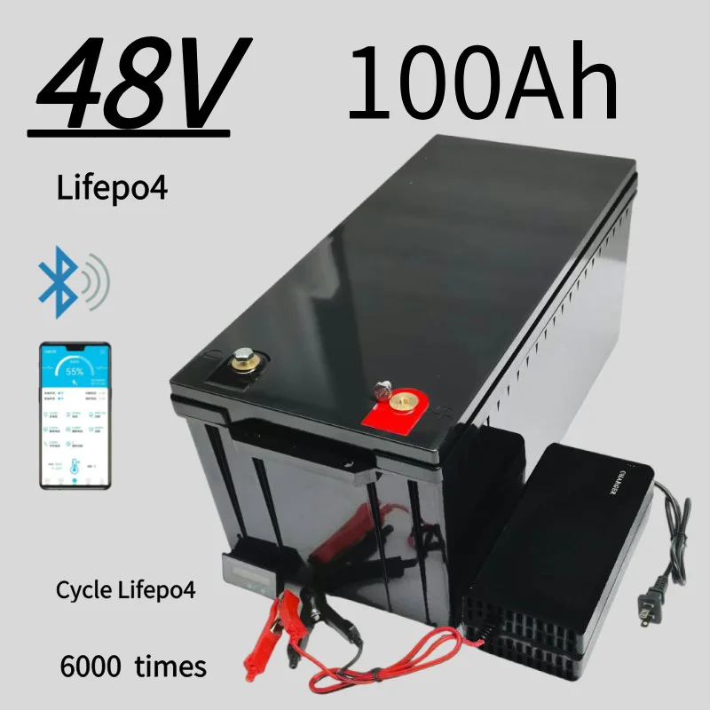 48v 100AH lifepo4 lithium batterry with bluetooth APP for 3000W tricycle inverter Solar energy storage scooter + 10A charger