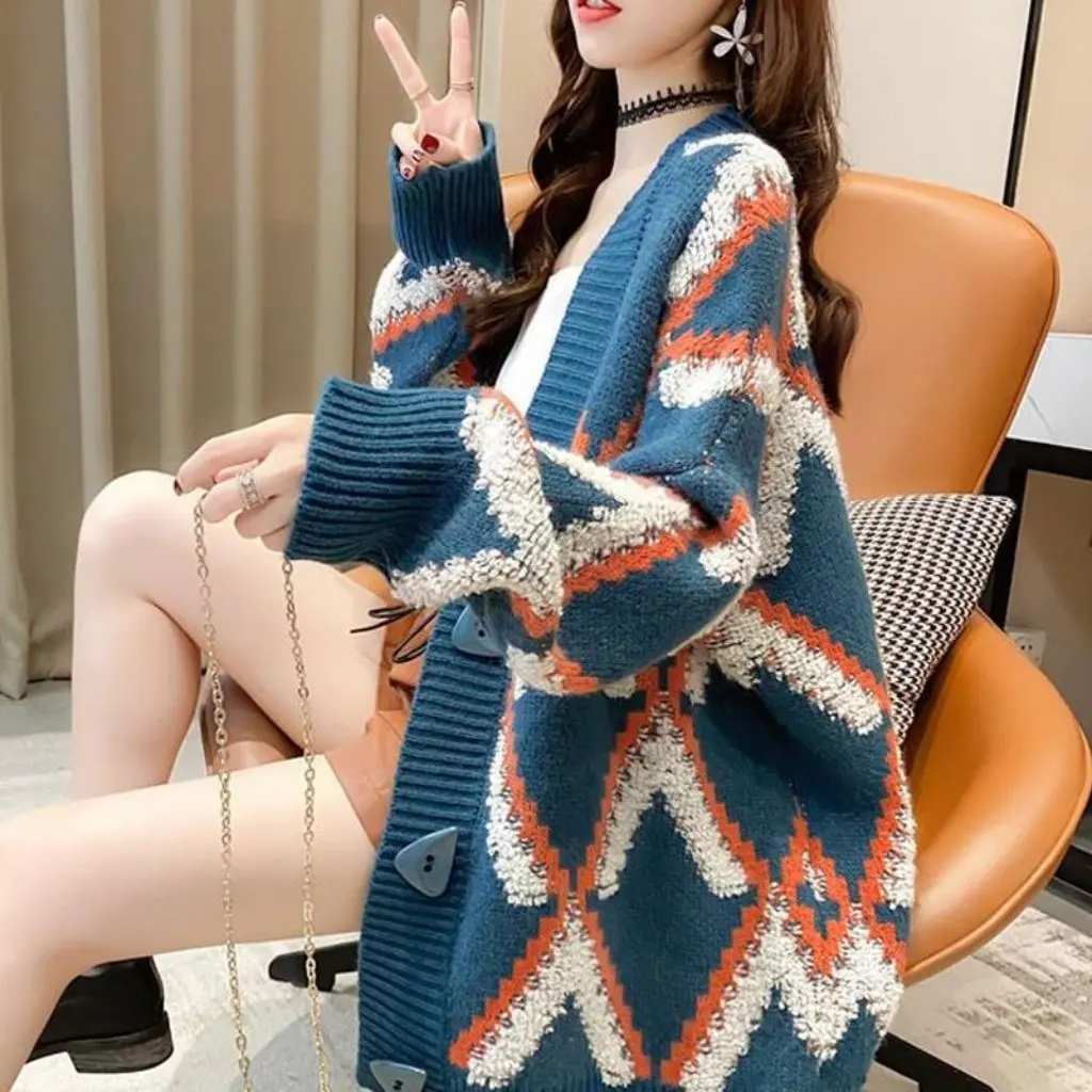 

Женский свитер, пальто, свободный крой в корейском стиле, толстый вязаный кардиган на флисовой подкладке, универсальный топ на осень-зиму