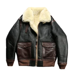 Winter B3 Bomber Pilot Shearling Thermal Sheepskin Fur classic Coat Men's Genuine Leather Jackets