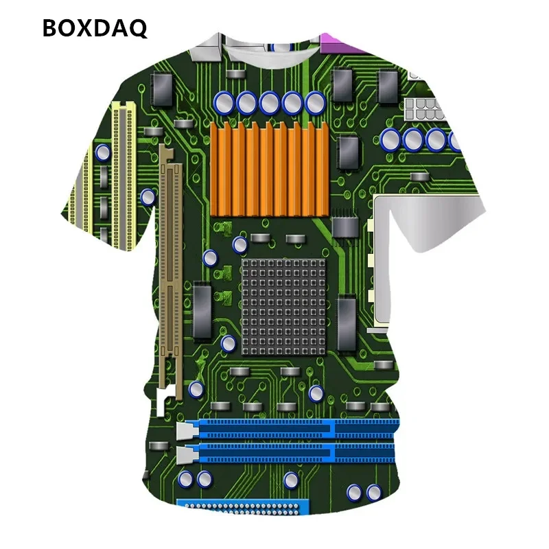 Electronic Technology 3D Circuit Board Graphic Fashion Men\'s T-Shirts Short Sleeve 3D Print Street Tees 6XL Big Size Casual Tops