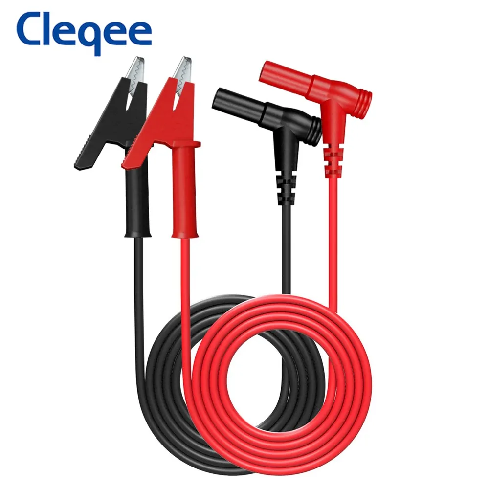 Cleqee P1047 2pcs Test Leads Right-angle Banana Plug to Fully Insulated Alligator Clips Wire Cable Flexible Copper Line