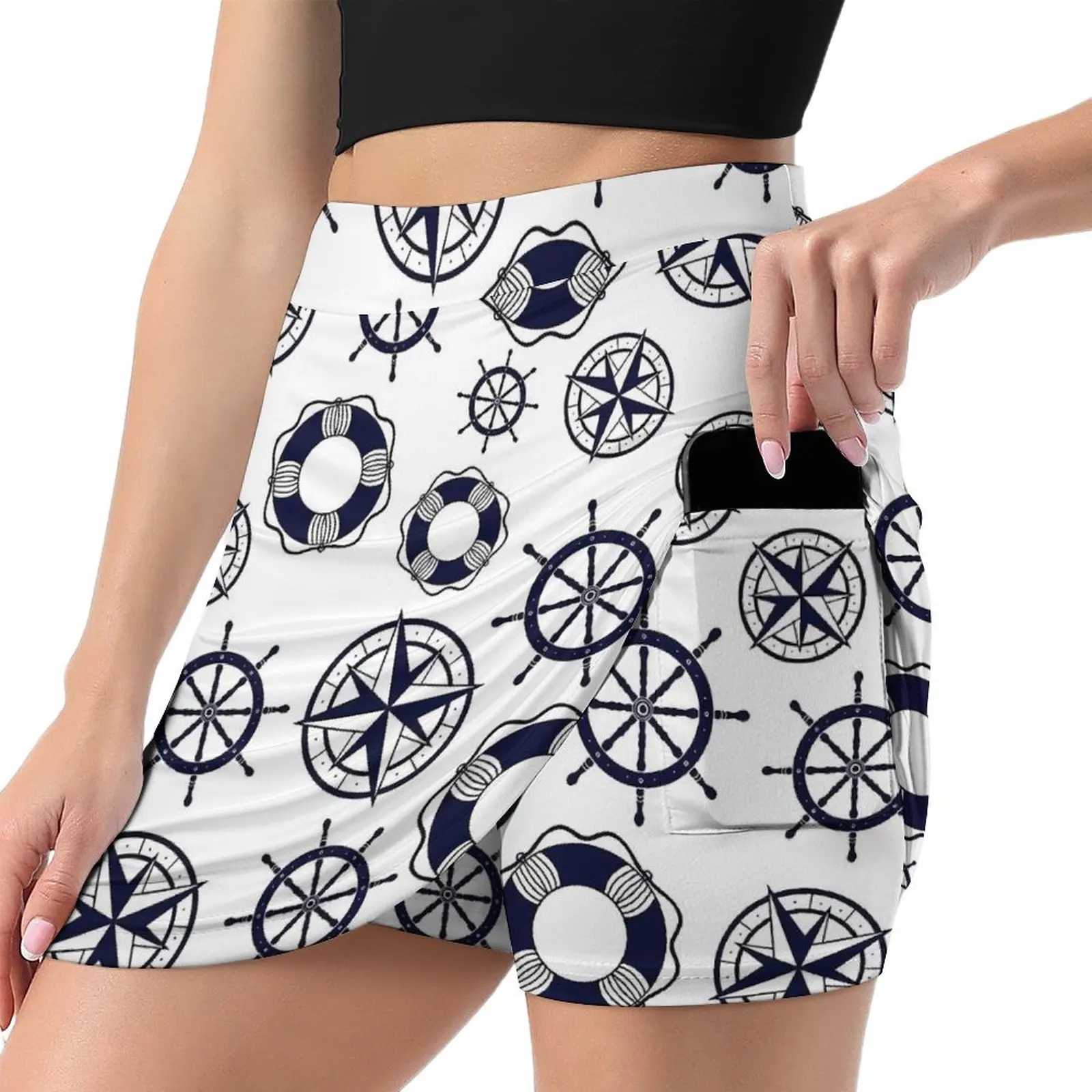 Anchor Skirt Woman Nautical Navy Blue and White Cute Mini Skirts High Waist Design Korean Fashion Casual Skirt Big Size 3XL 4XL